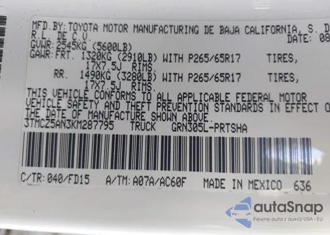 2019 Toyota Tacoma Trd Sport z USA, uszkodzony, nr VIN 3TMCZ5AN3KM287795